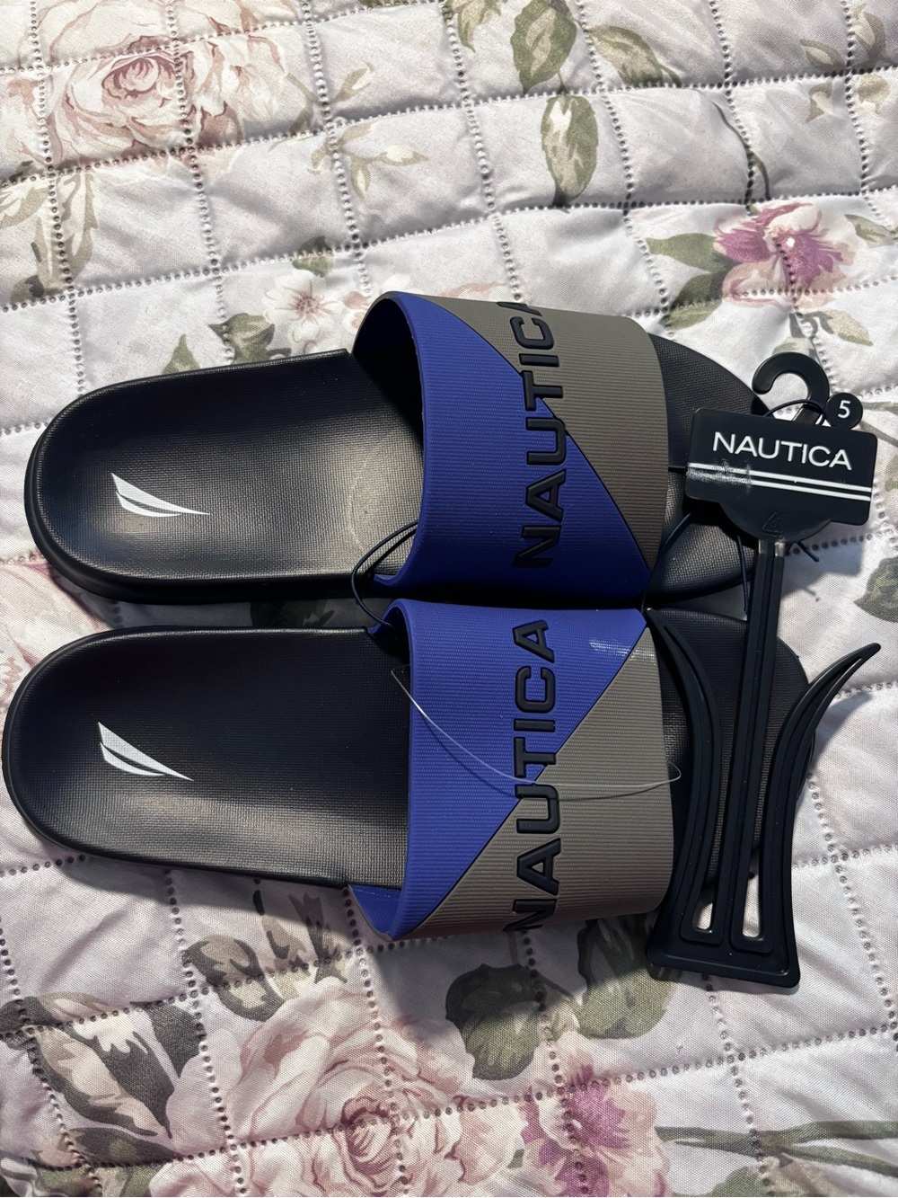 Nautica Boys Blue and Gray Slide Sandals